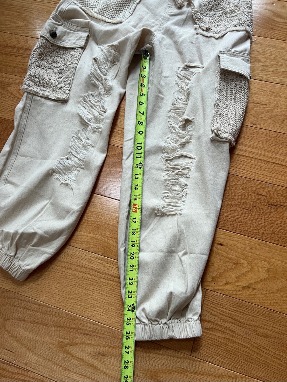 POL Cream Distressed Patchwork Cargo Pants - Picture 7 of 11